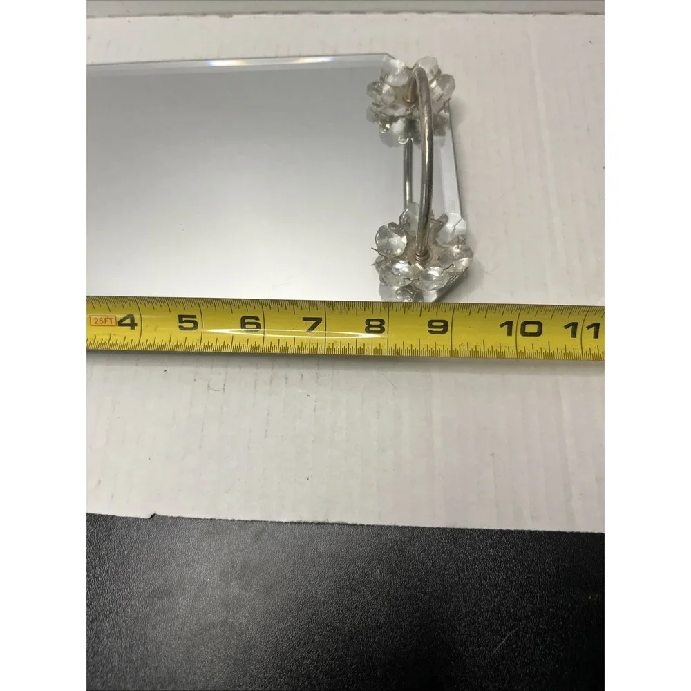 VTG Footed Mirrored Vanity Dresser Tray w/Glass Flower Accents on Handles